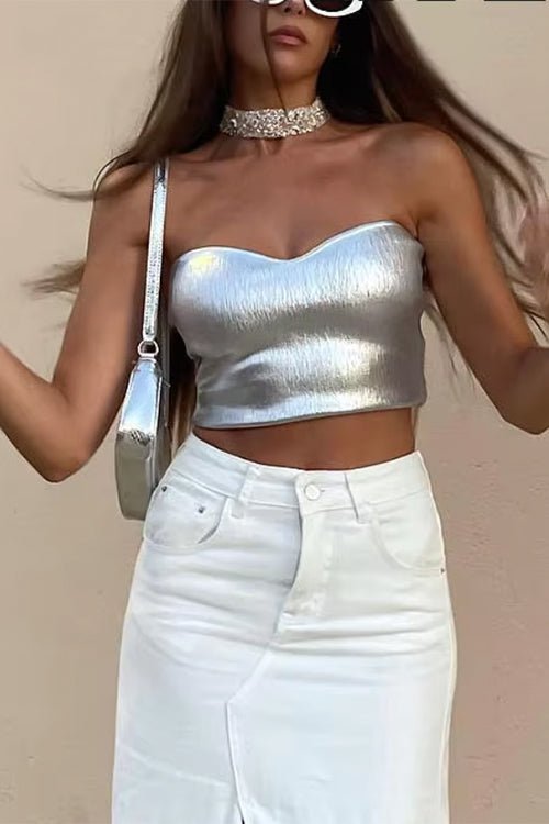 Beatrice Metalik Bandeau Crop Top