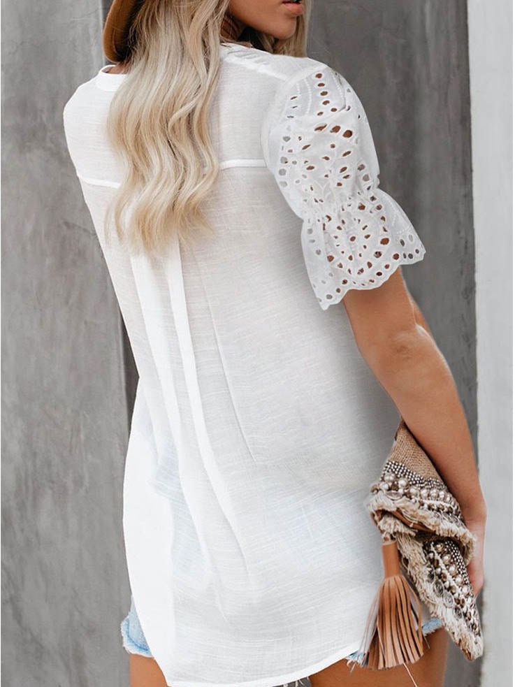 Beatrice V-Neck Lace Sleeve Top