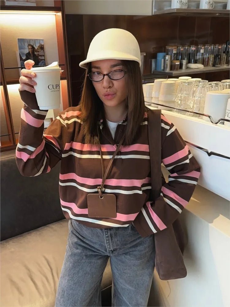 Layla Striped Polo Long Sleeve Top