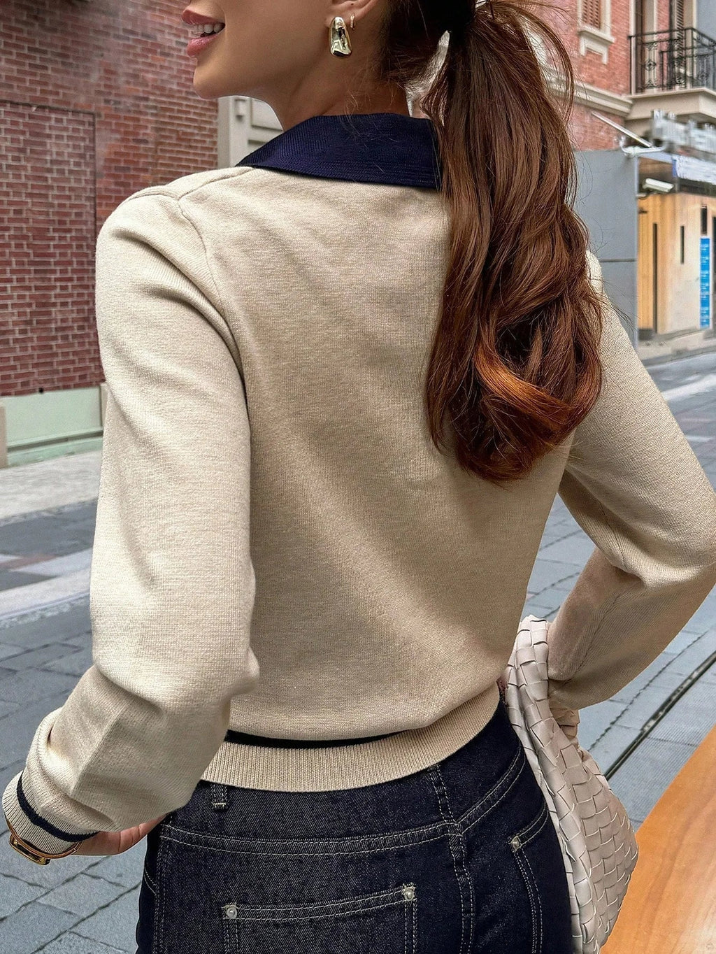 Paris Color Block Knit Polo Top