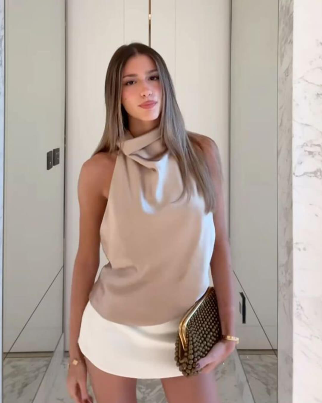 Anastasia Askılı Sırtı Açık Saten Bluz