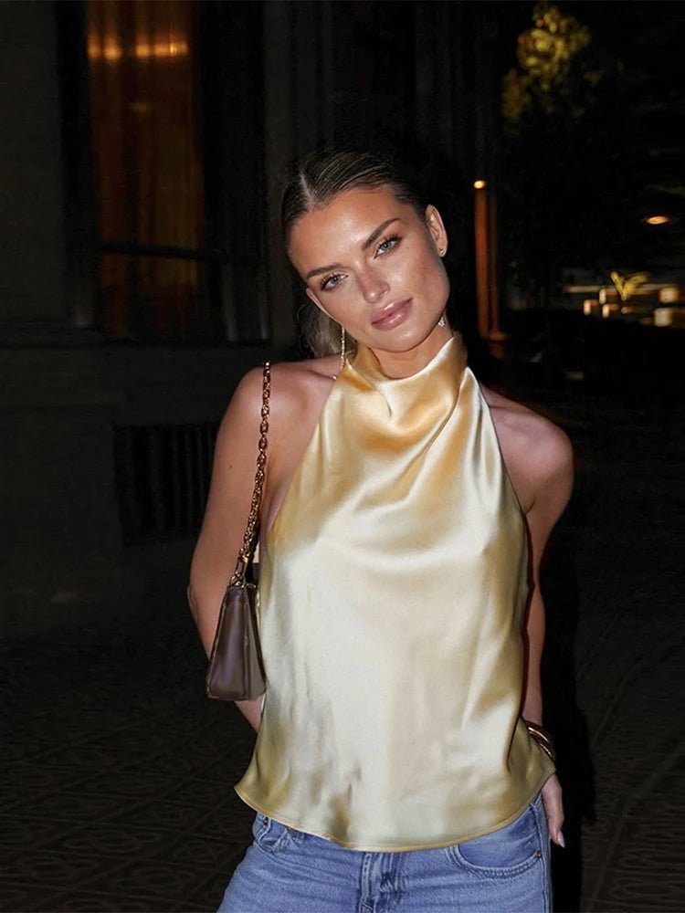 Anastasia Askılı Sırtı Açık Saten Bluz