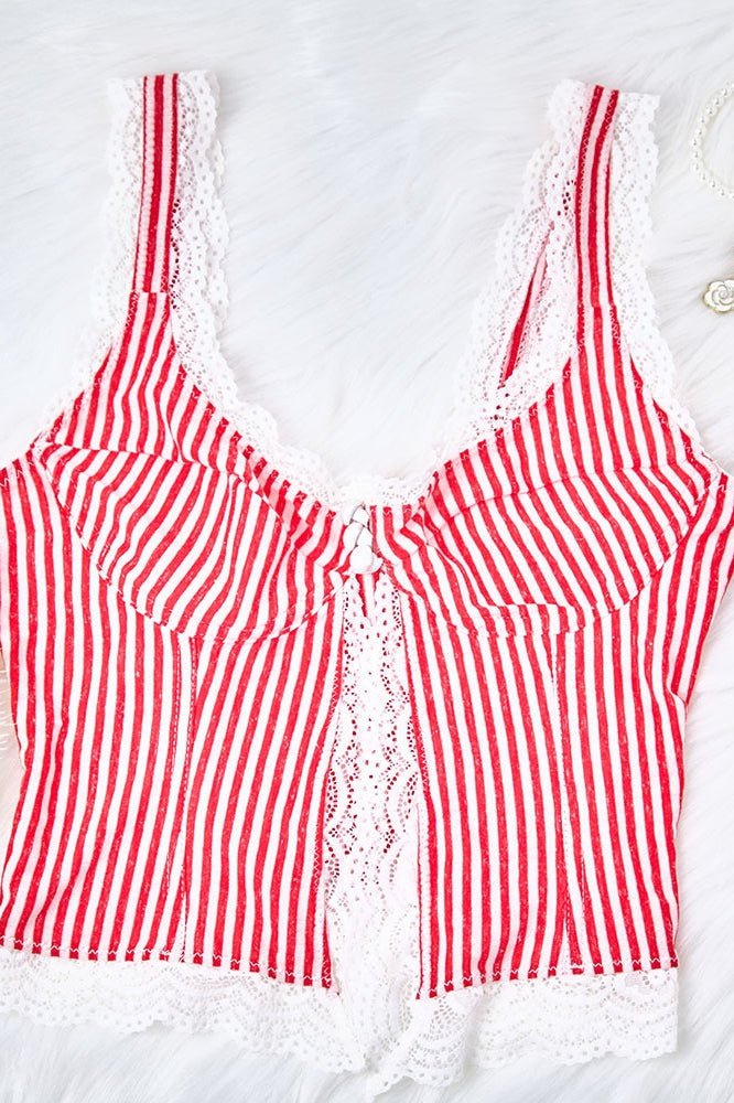 Agda Ruffled Stripe Lace Tank Top