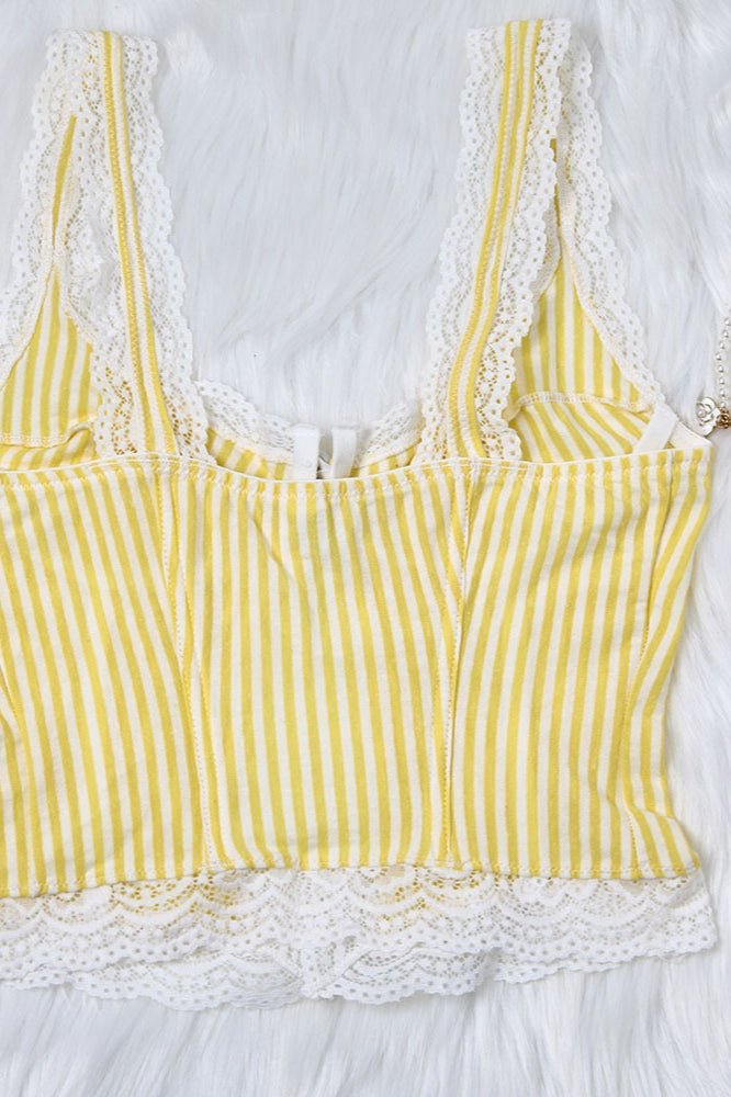 Agda Ruffled Stripe Lace Tank Top