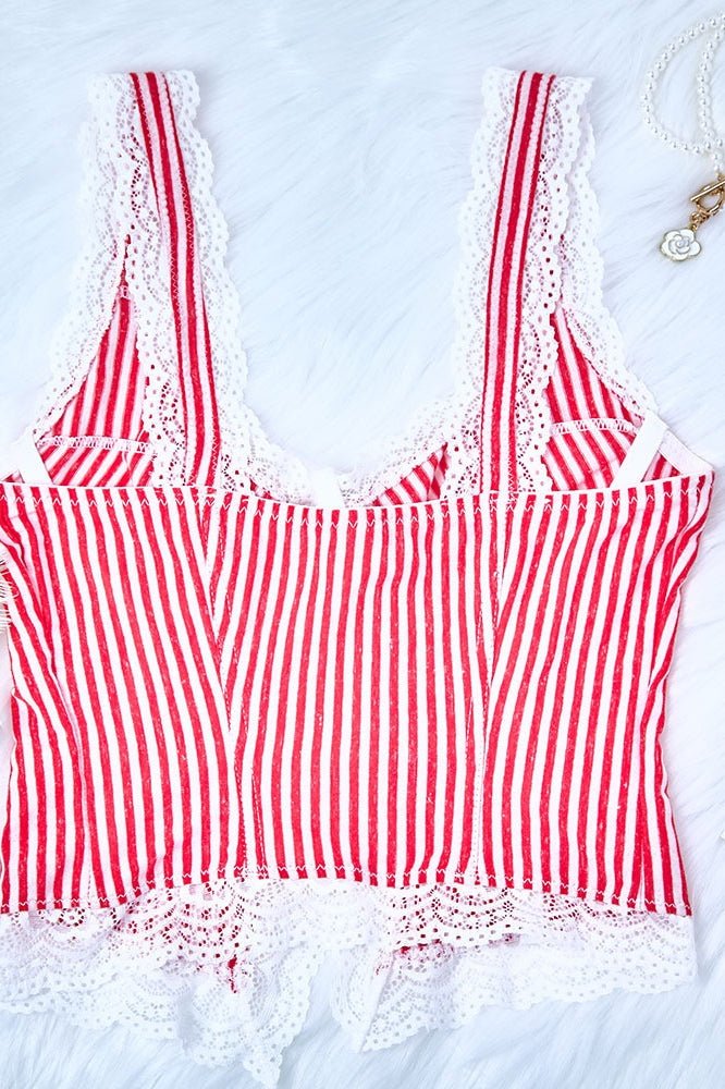 Agda Ruffled Stripe Lace Tank Top