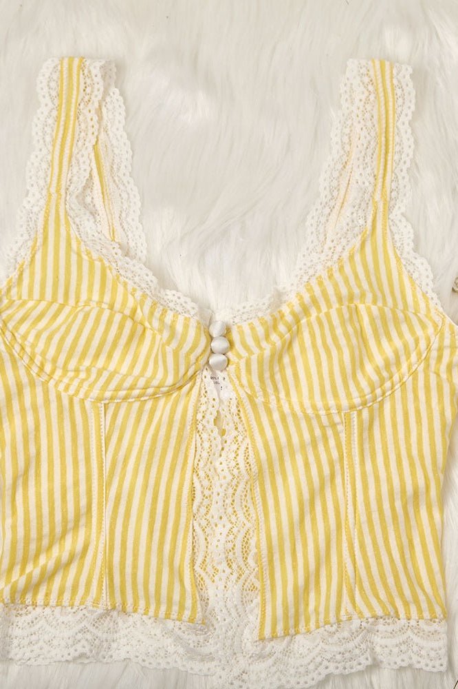 Agda Ruffled Stripe Lace Tank Top