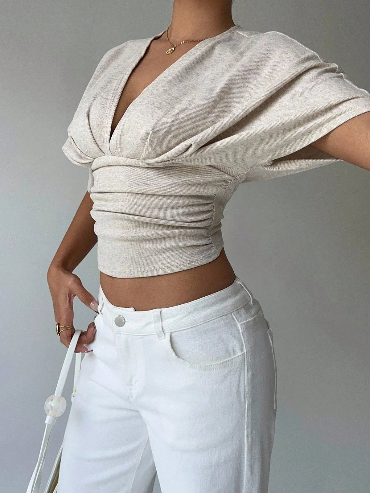 Kendra Plunged Neck Fitted Blouse