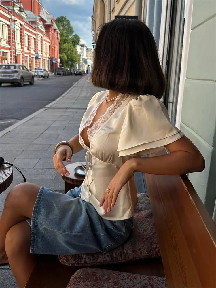Nathalie Satin Lace Blouse