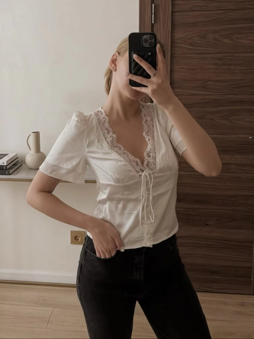 Nathalie Satin Lace Blouse