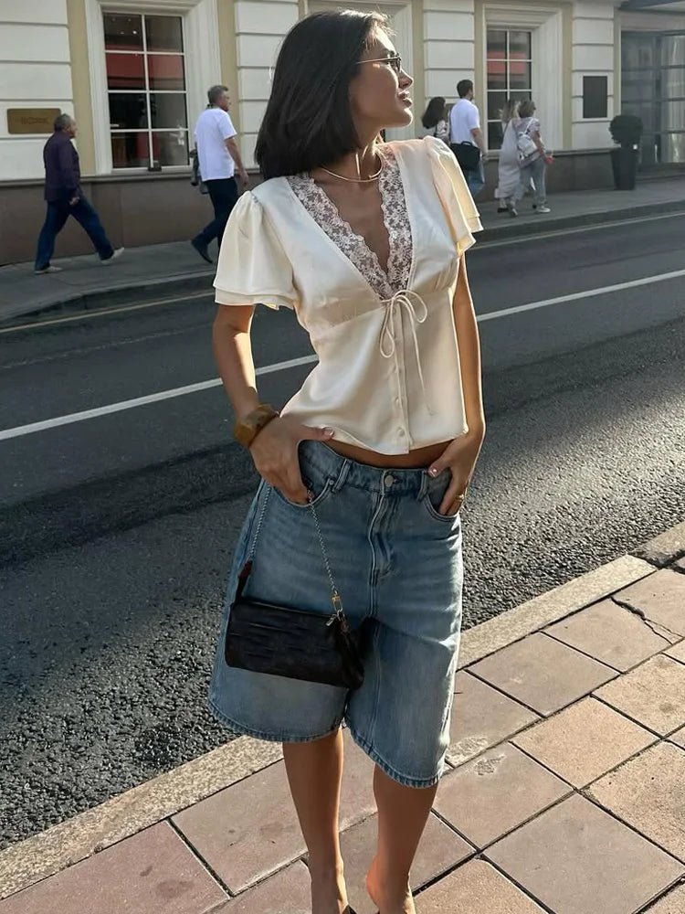 Nathalie Satin Lace Blouse