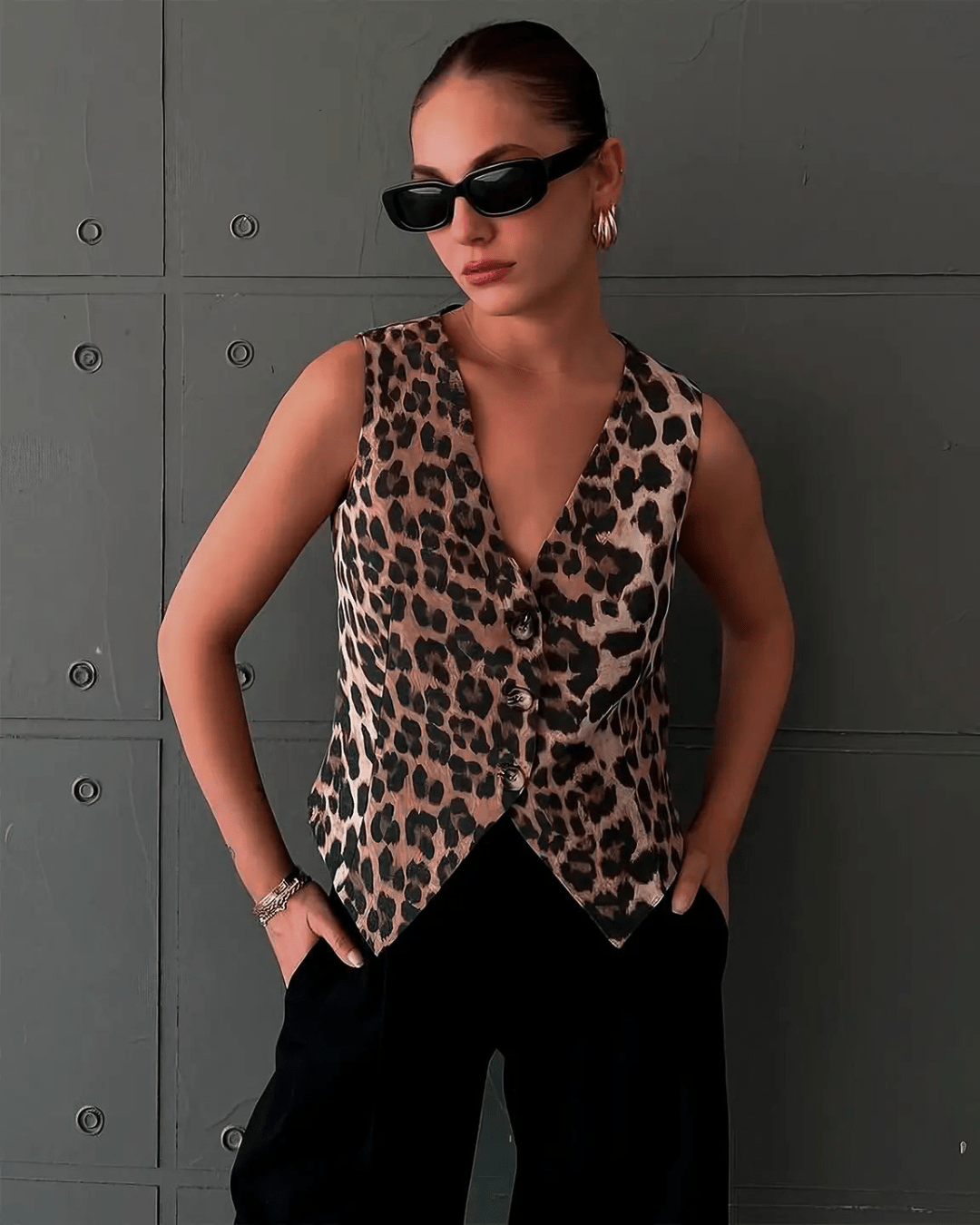 Bianca Leopar Desenli Yelek